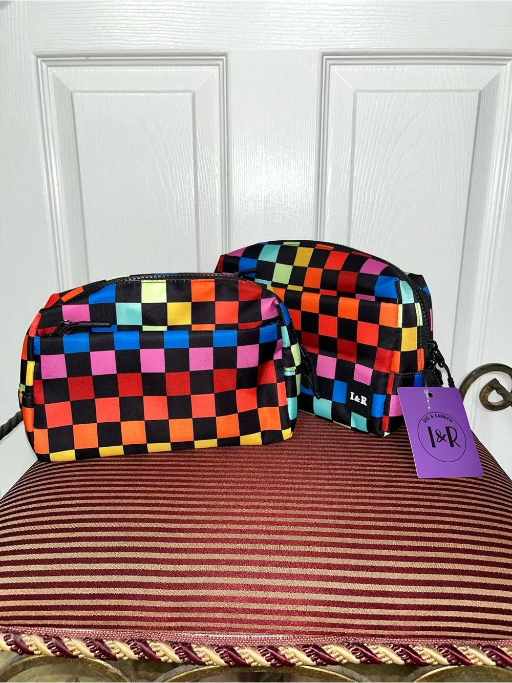 Iris & Rainbow Vibrant Checkered Beauty by Iris Cosmetics Bag Set